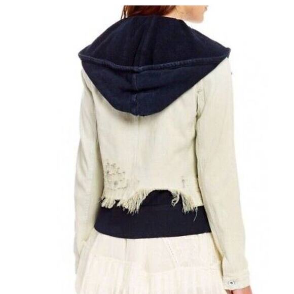 New Free People Double Weave Hooded Denim Jacket  $148 SMALL White Liberty Wash - Picture 3 of 7
